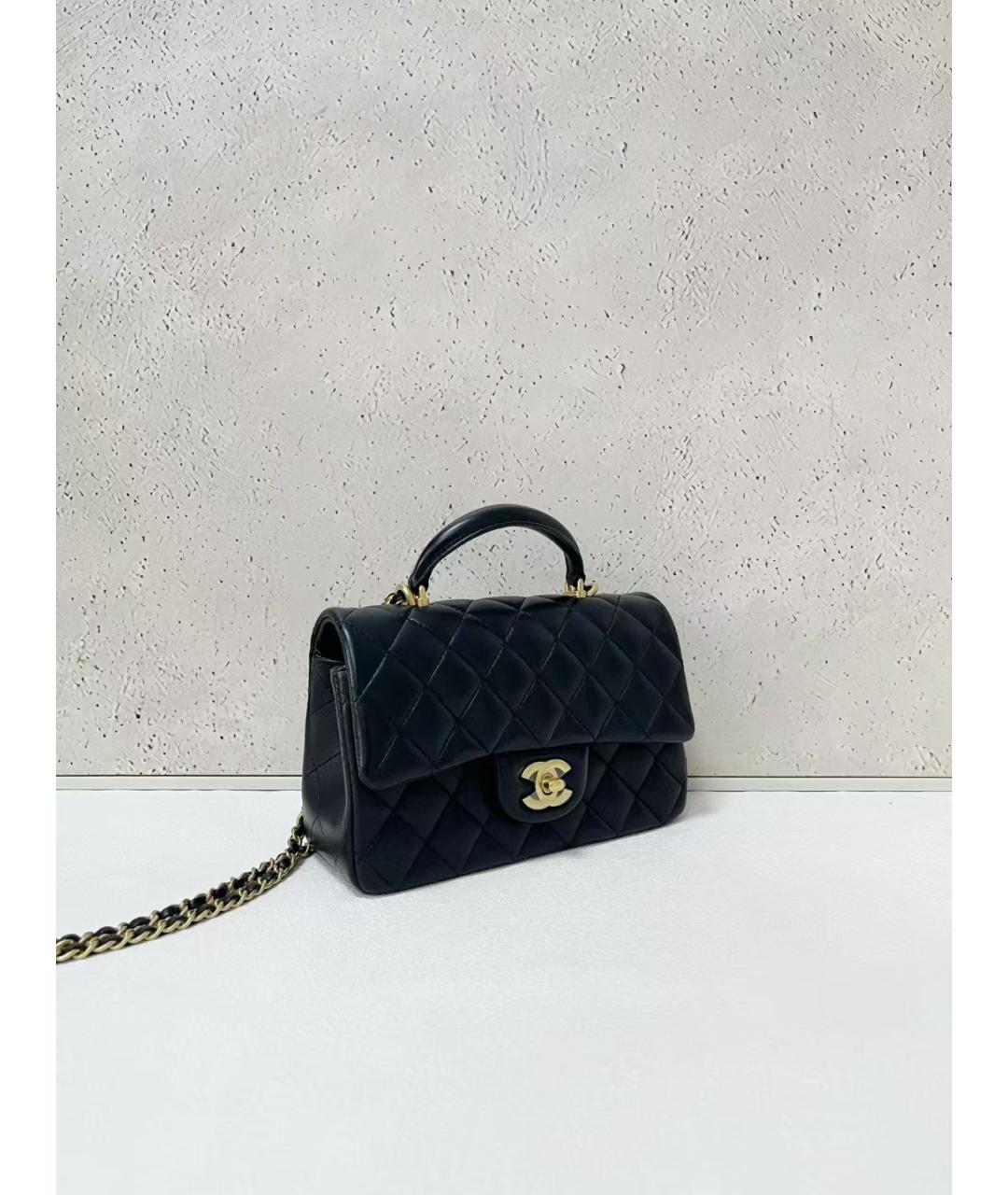 CHANEL Черная кожаная сумка с короткими ручками, фото 3