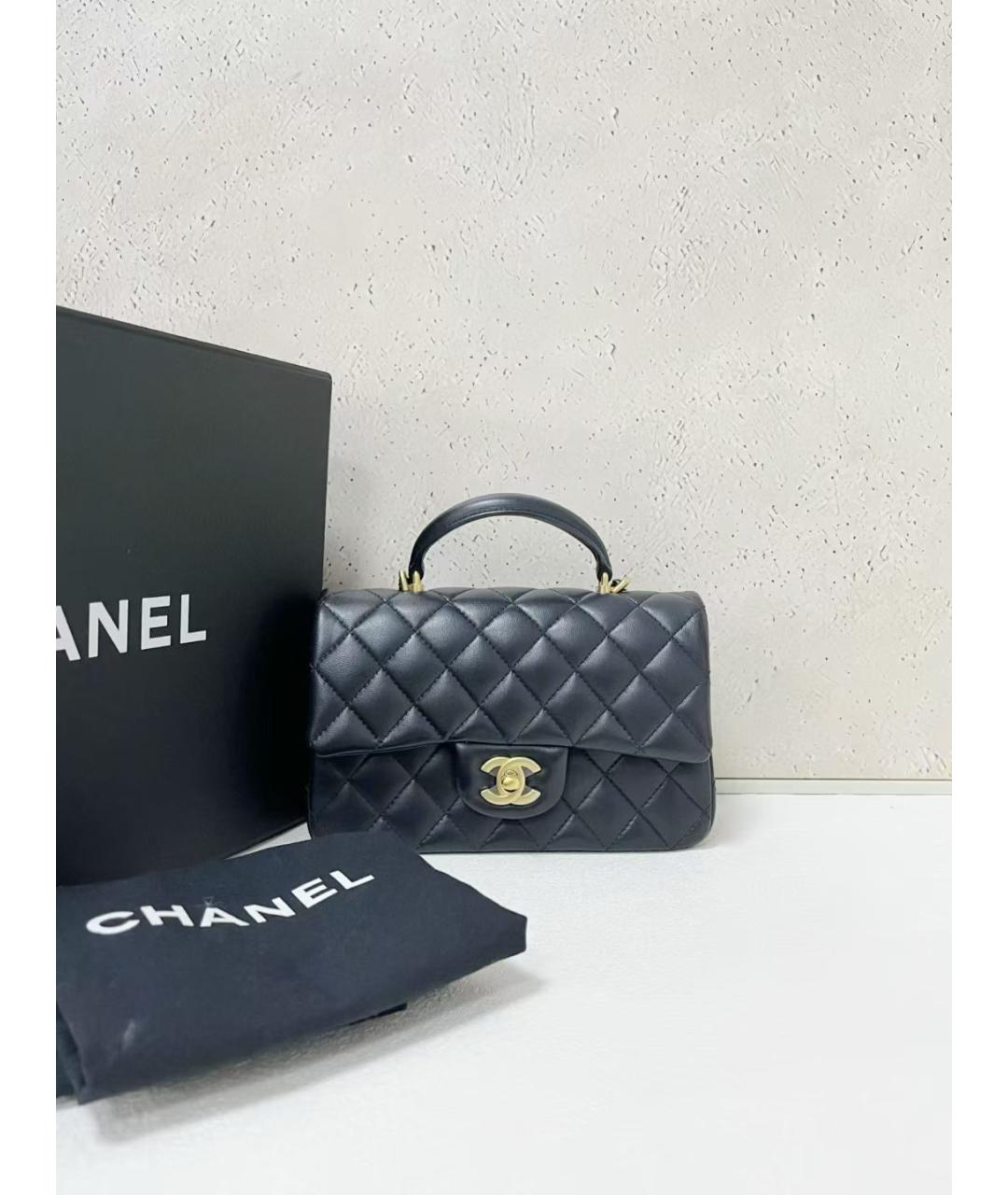CHANEL Черная кожаная сумка с короткими ручками, фото 7