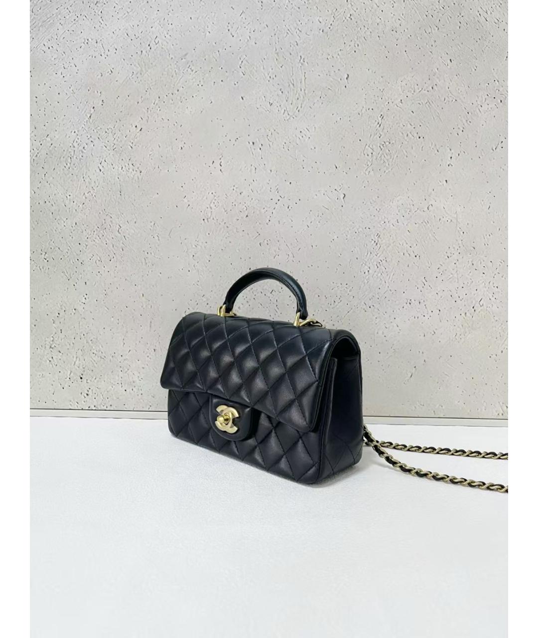 CHANEL Черная кожаная сумка с короткими ручками, фото 4