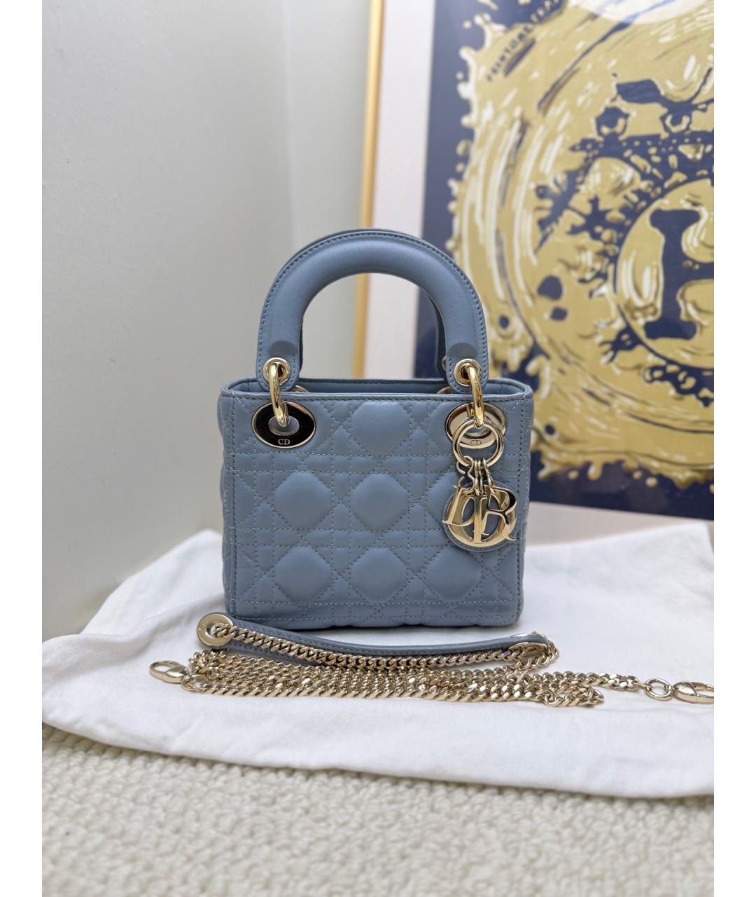 CHRISTIAN DIOR Синяя кожаная сумка с короткими ручками, фото 9
