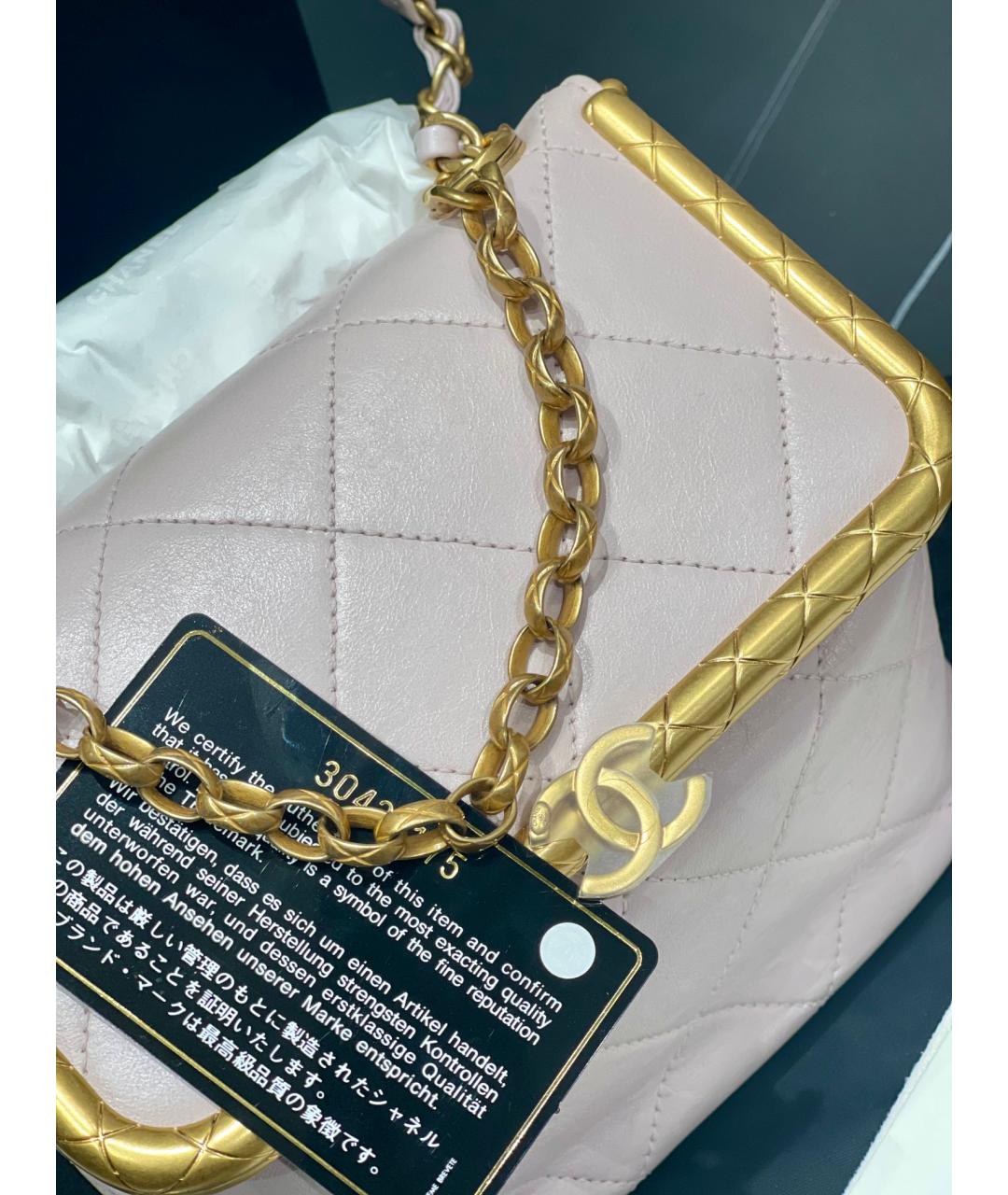 CHANEL Розовая кожаная сумка с короткими ручками, фото 6