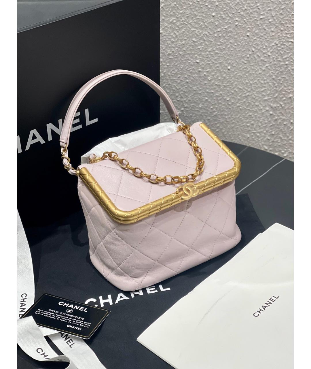 CHANEL Розовая кожаная сумка с короткими ручками, фото 2