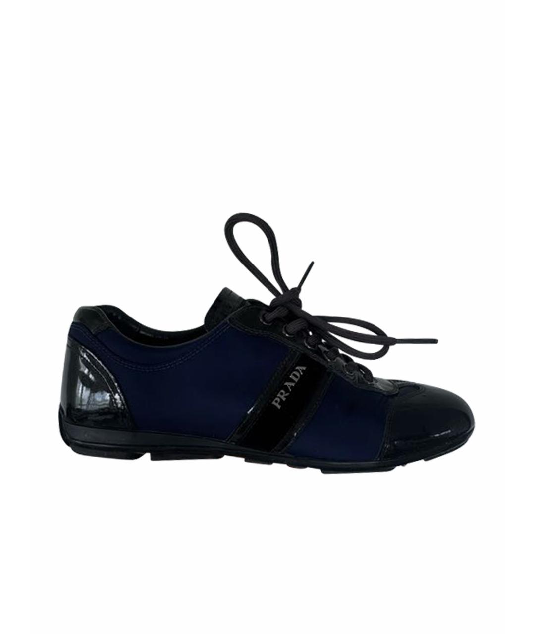 PRADA Темно-синие текстильные кроссовки, фото 1