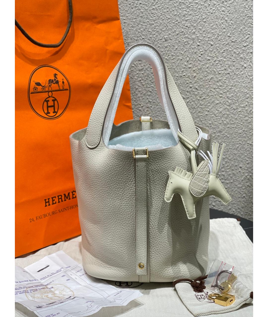 HERMES Белая кожаная сумка с короткими ручками, фото 10