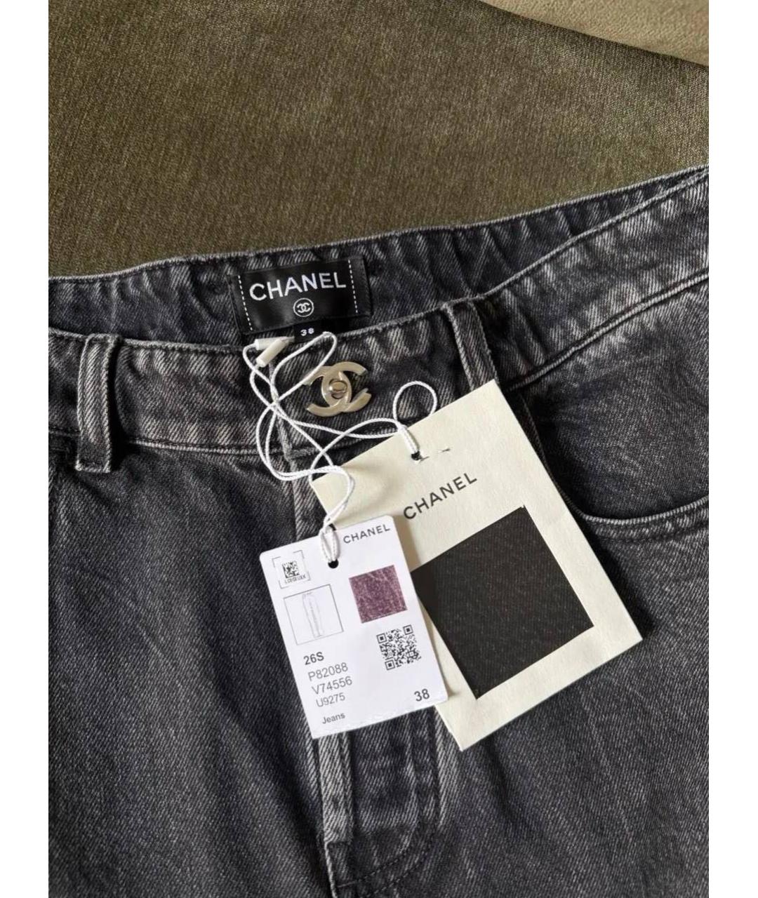 CHANEL Черные хлопковые прямые джинсы, фото 3