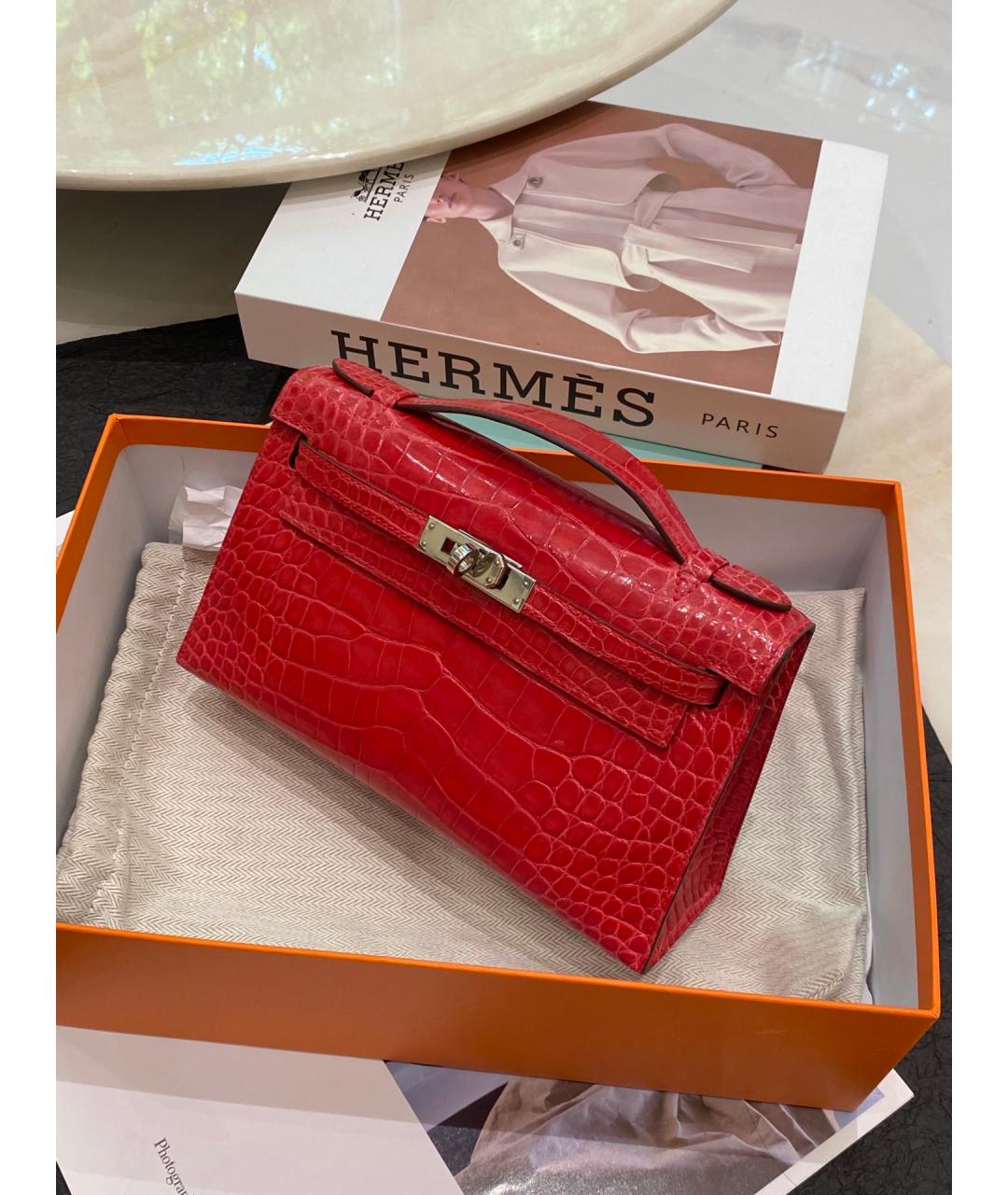 HERMES Красная кожаная сумка с короткими ручками, фото 7