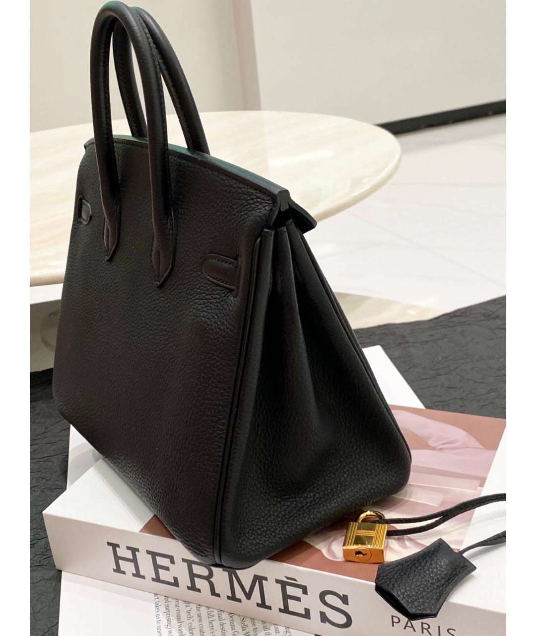 HERMES Черная кожаная сумка с короткими ручками, фото 4