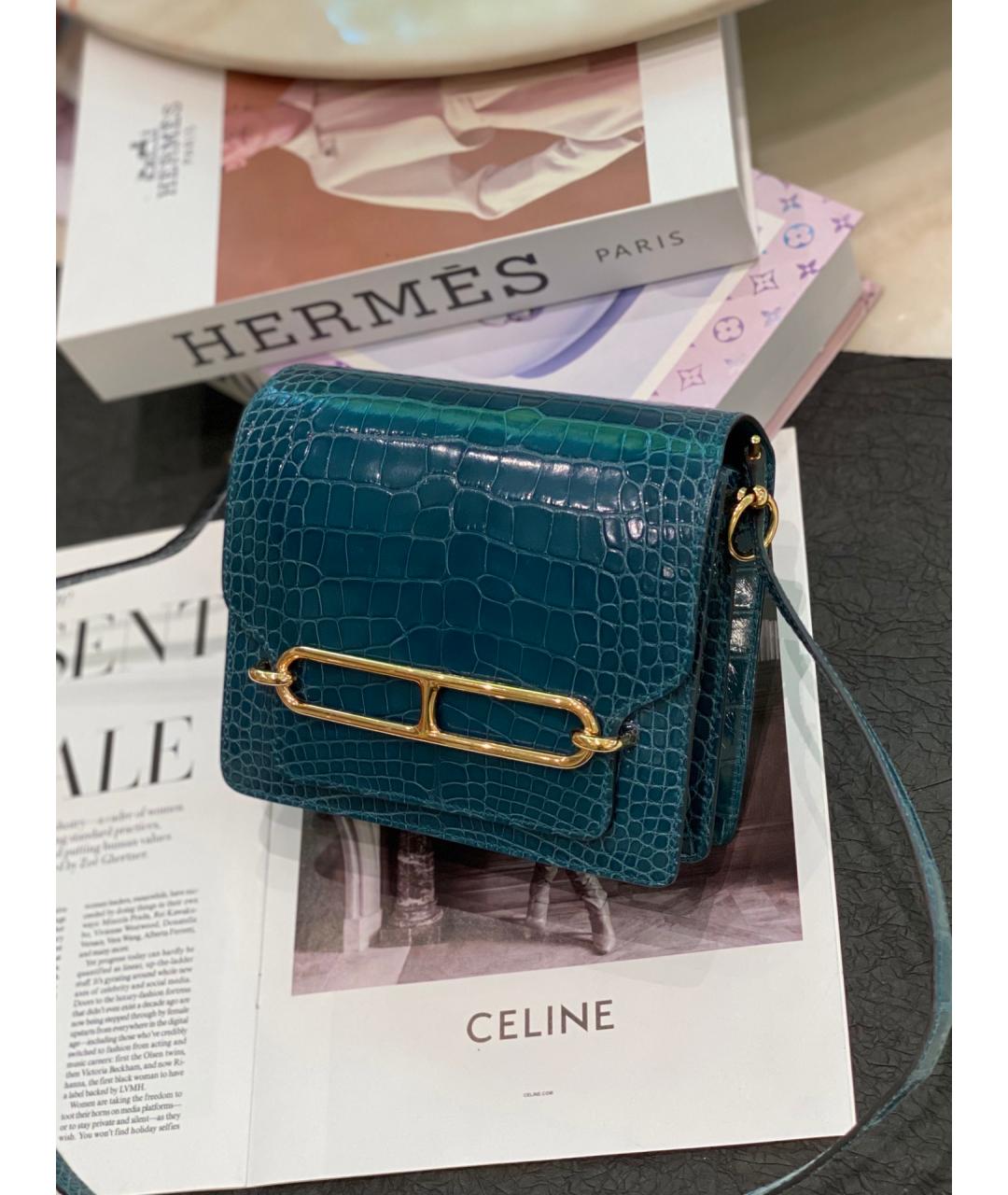 HERMES Бирюзовая кожаная сумка через плечо, фото 9