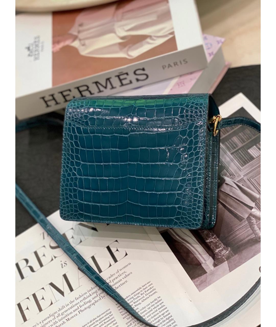HERMES Бирюзовая кожаная сумка через плечо, фото 2