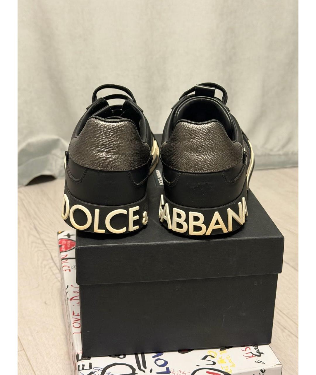 DOLCE&GABBANA Черные кожаные низкие кроссовки / кеды, фото 4