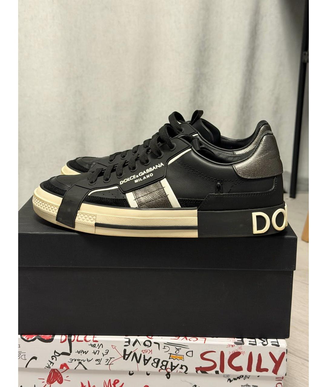 DOLCE&GABBANA Черные кожаные низкие кроссовки / кеды, фото 5