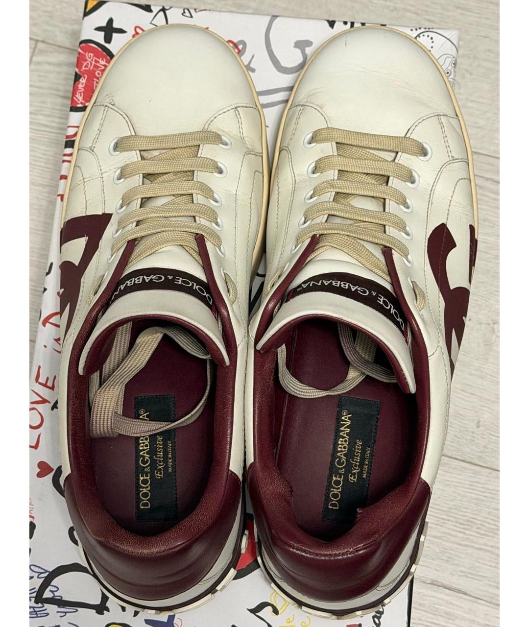 DOLCE&GABBANA Бежевые кожаные низкие кроссовки / кеды, фото 3