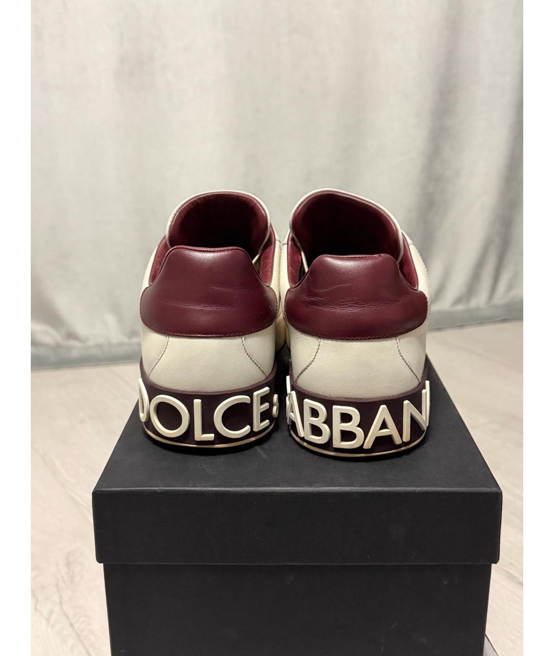DOLCE&GABBANA Бежевые кожаные низкие кроссовки / кеды, фото 4