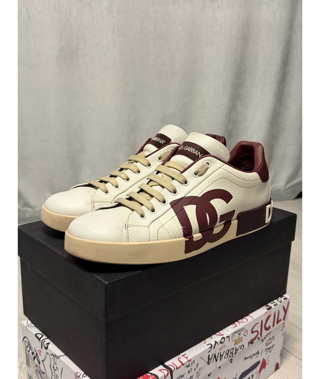 DOLCE&GABBANA Бежевые кожаные низкие кроссовки / кеды, фото 2