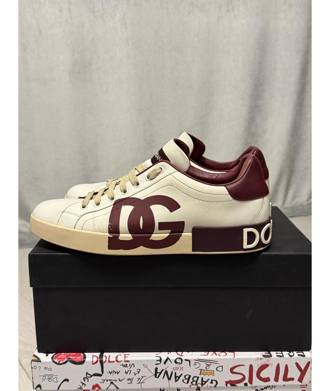 DOLCE&GABBANA Бежевые кожаные низкие кроссовки / кеды, фото 6