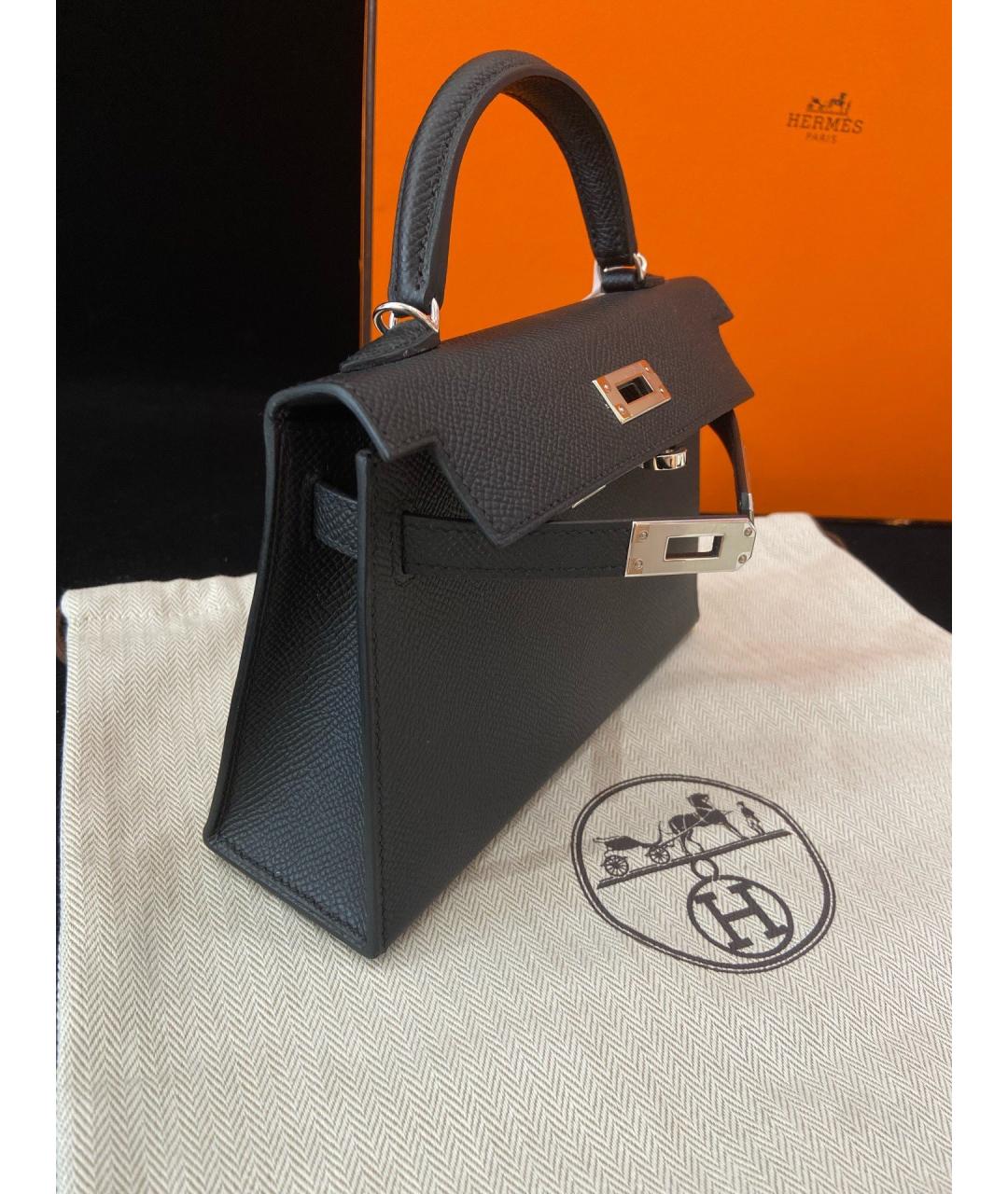 HERMES Черная кожаная сумка с короткими ручками, фото 6