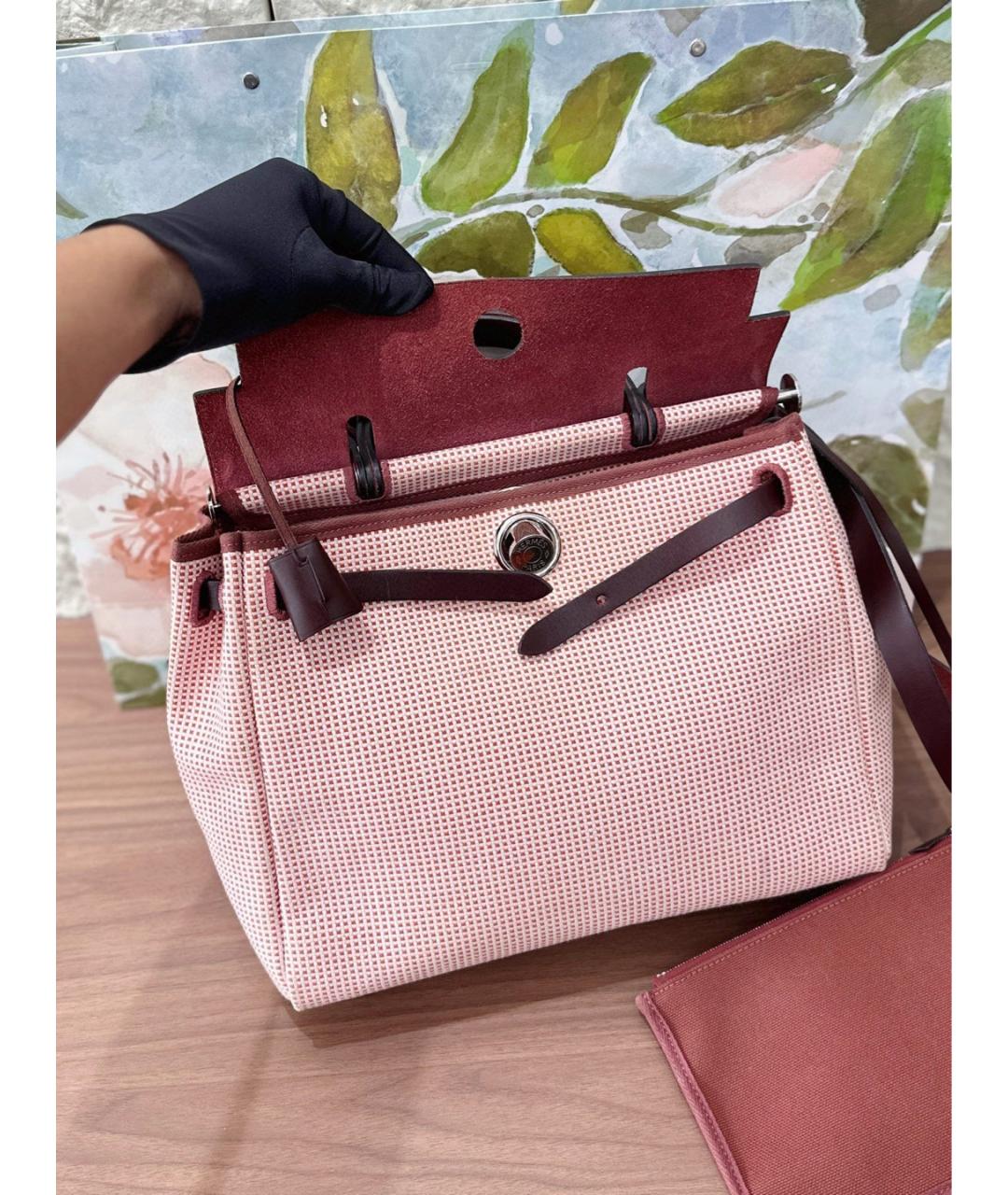 HERMES Бордовая тканевая сумка через плечо, фото 5