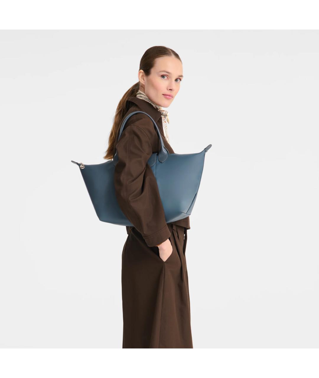 LONGCHAMP Антрацитовая тканевая сумка с короткими ручками, фото 5