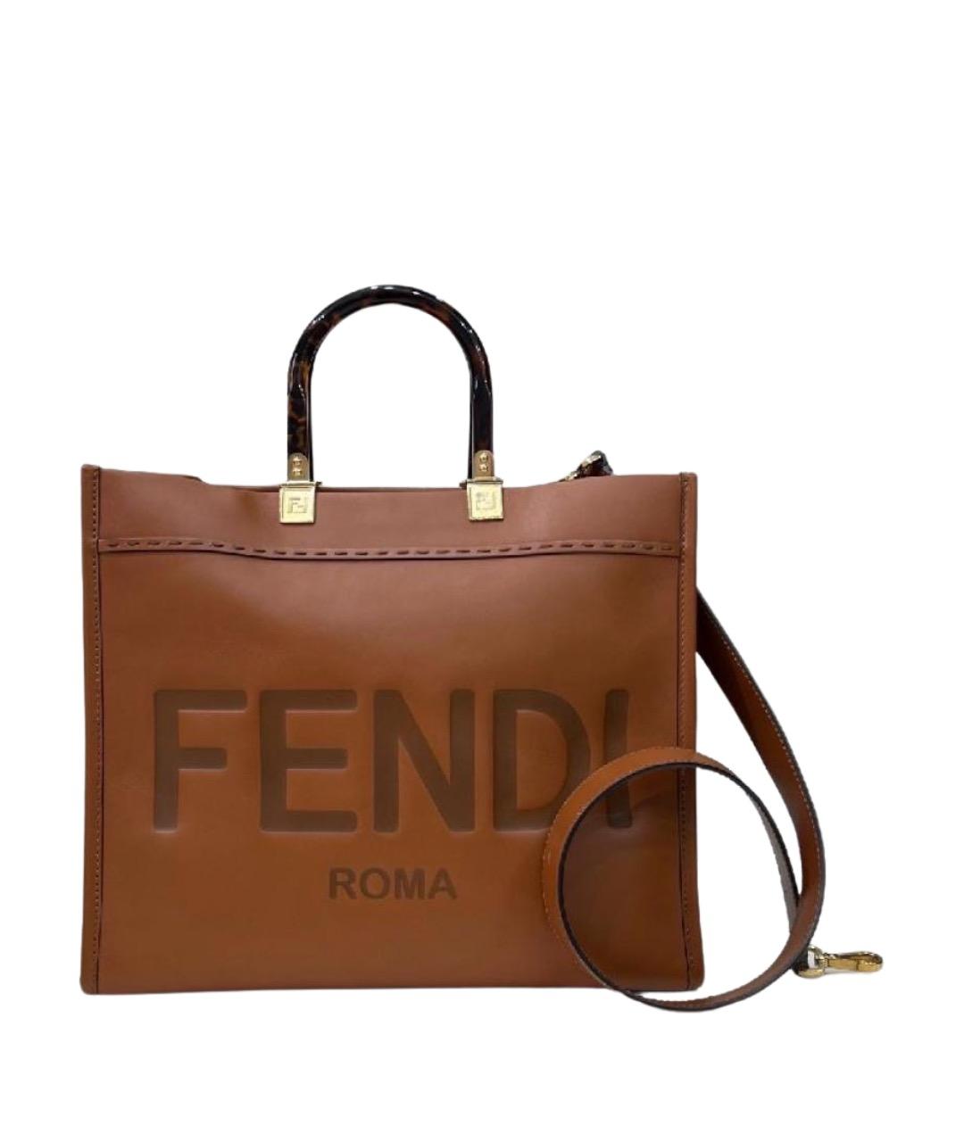 FENDI Коричневая кожаная сумка с короткими ручками, фото 1