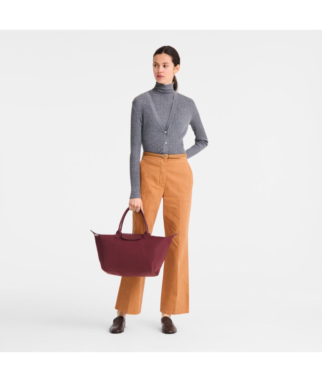 LONGCHAMP Бордовая тканевая сумка с короткими ручками, фото 5