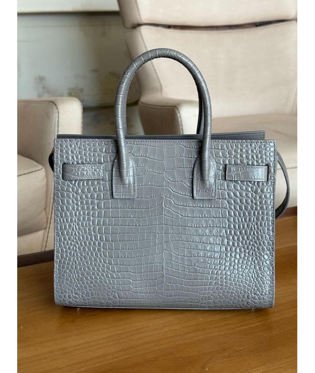 SAINT LAURENT Серая кожаная сумка с короткими ручками, фото 4