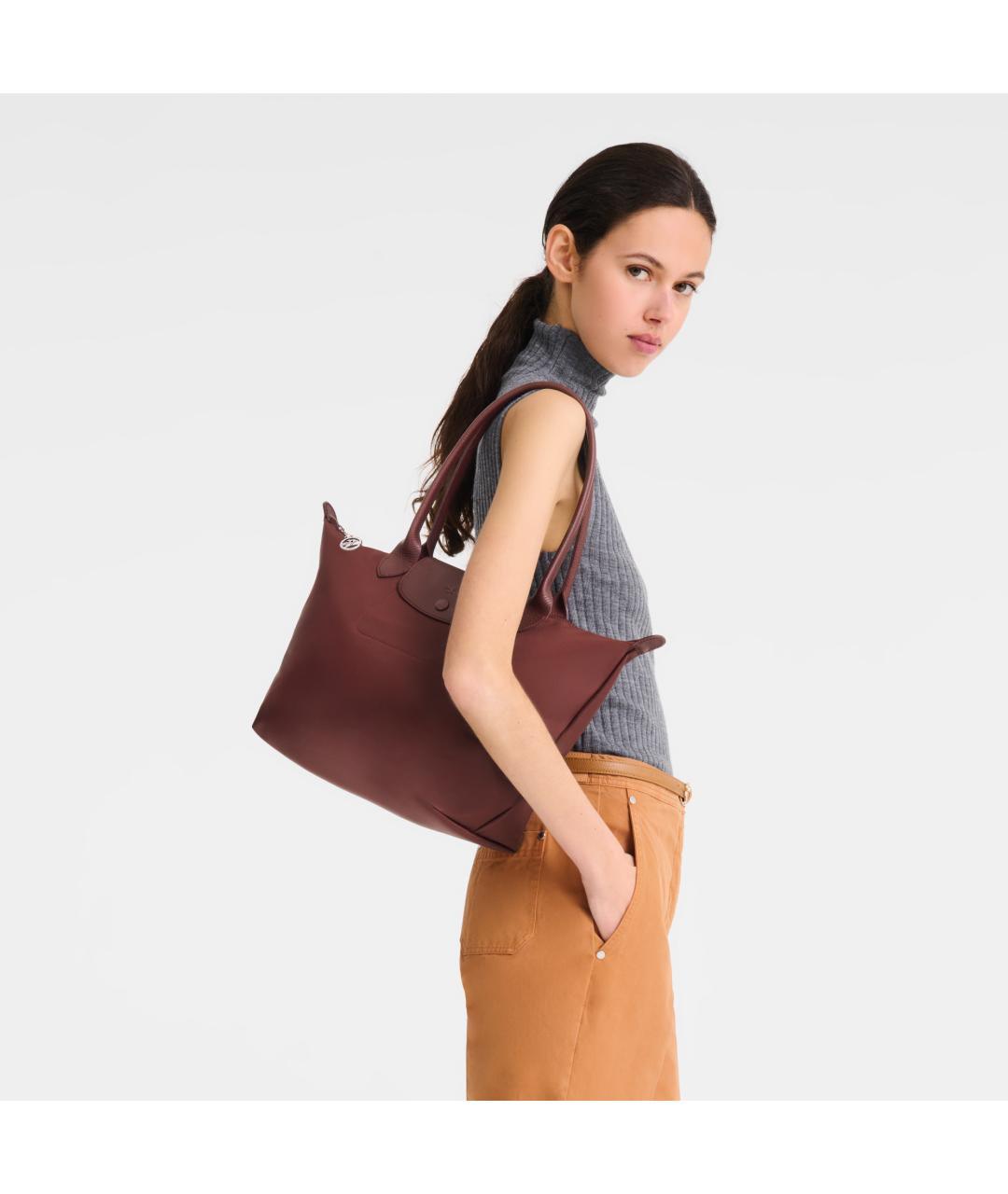 LONGCHAMP Бордовая тканевая сумка с короткими ручками, фото 5