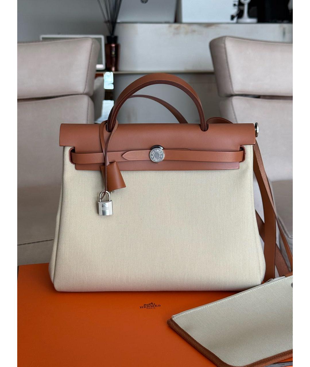 HERMES Бежевая тканевая сумка через плечо, фото 2