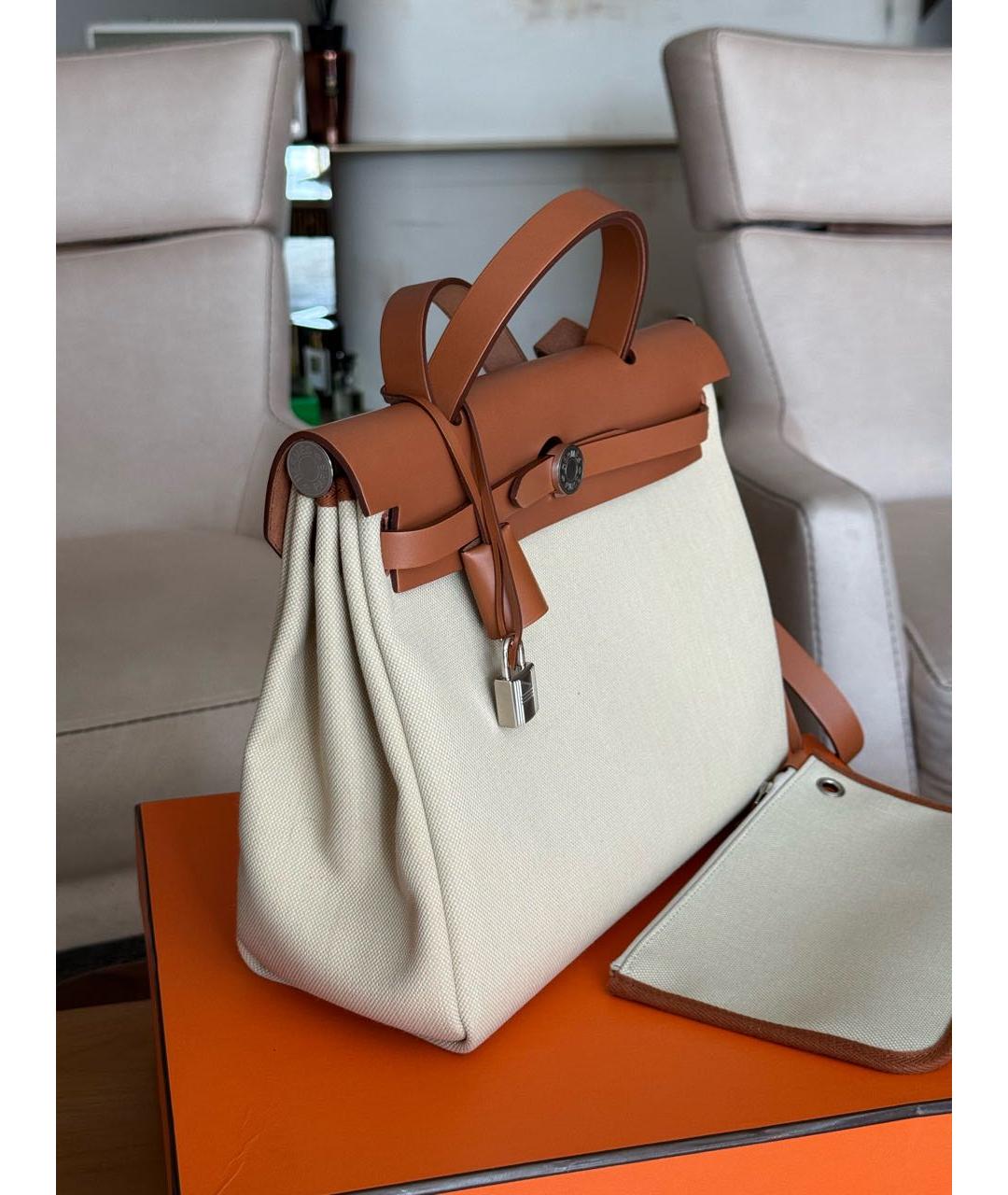 HERMES Бежевая тканевая сумка через плечо, фото 4