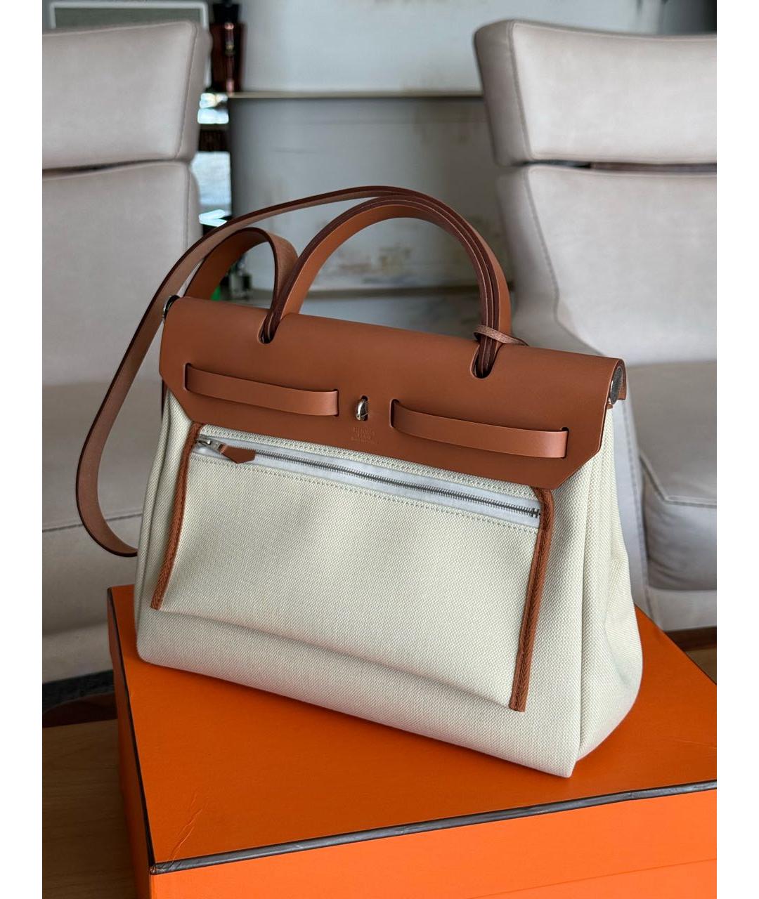 HERMES Бежевая тканевая сумка через плечо, фото 3