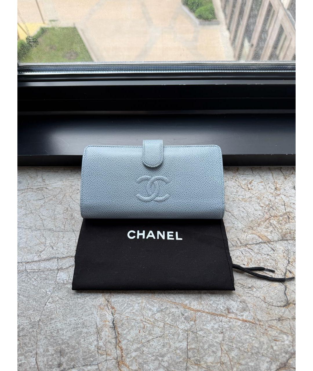 CHANEL Голубой кожаный кошелек, фото 8