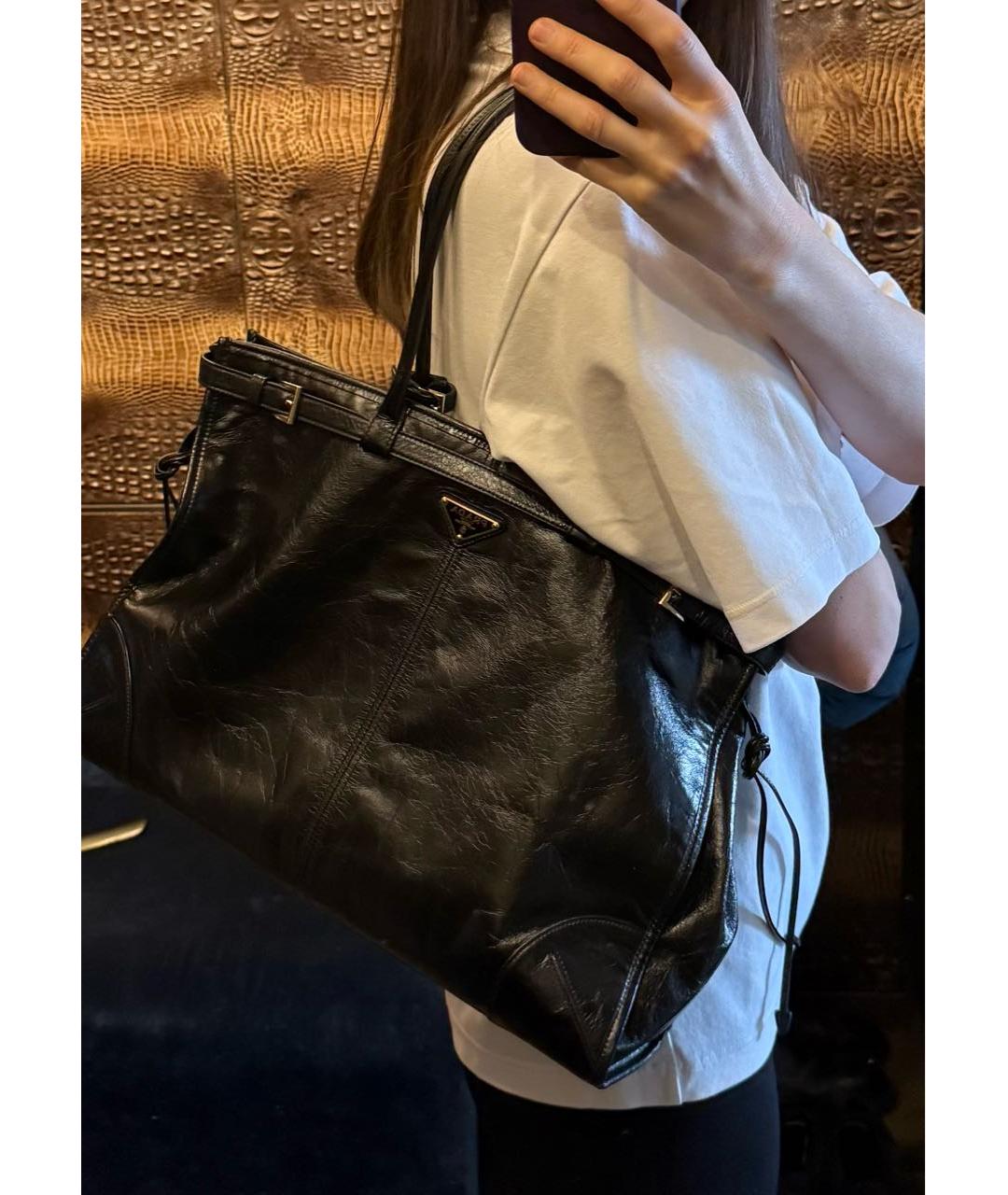 PRADA Черная кожаная сумка тоут, фото 5