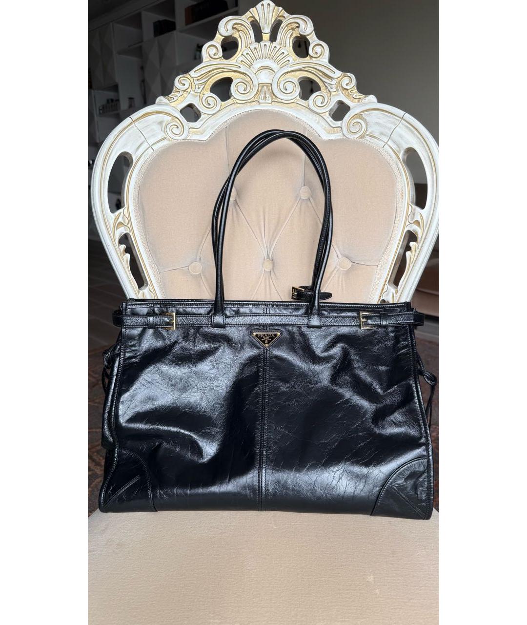 PRADA Черная кожаная сумка тоут, фото 7