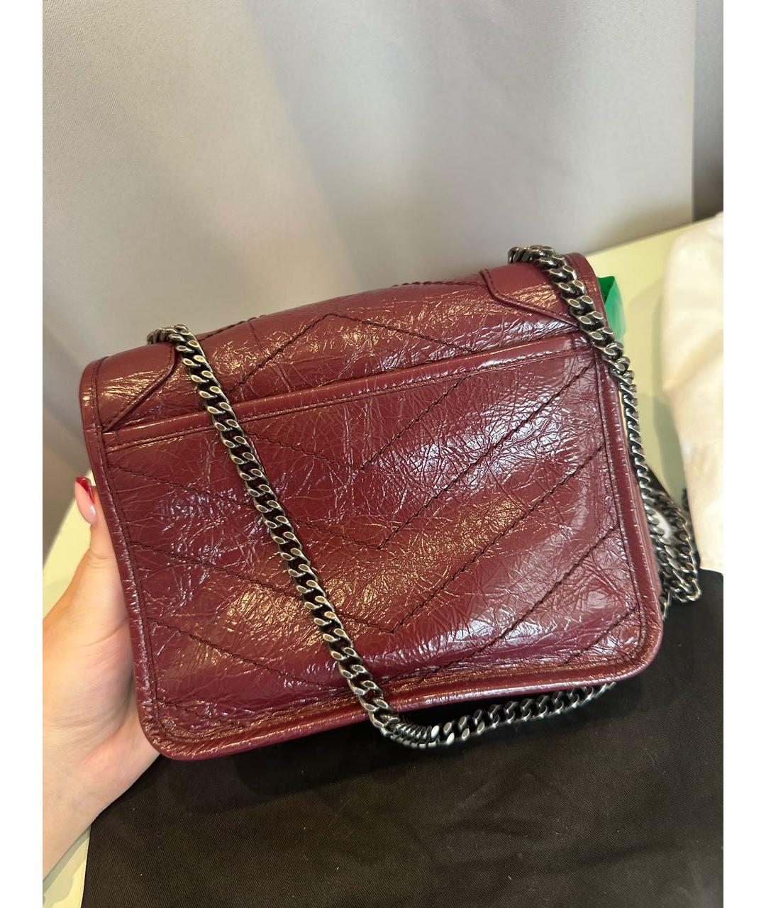 SAINT LAURENT Бордовая кожаная сумка через плечо, фото 3