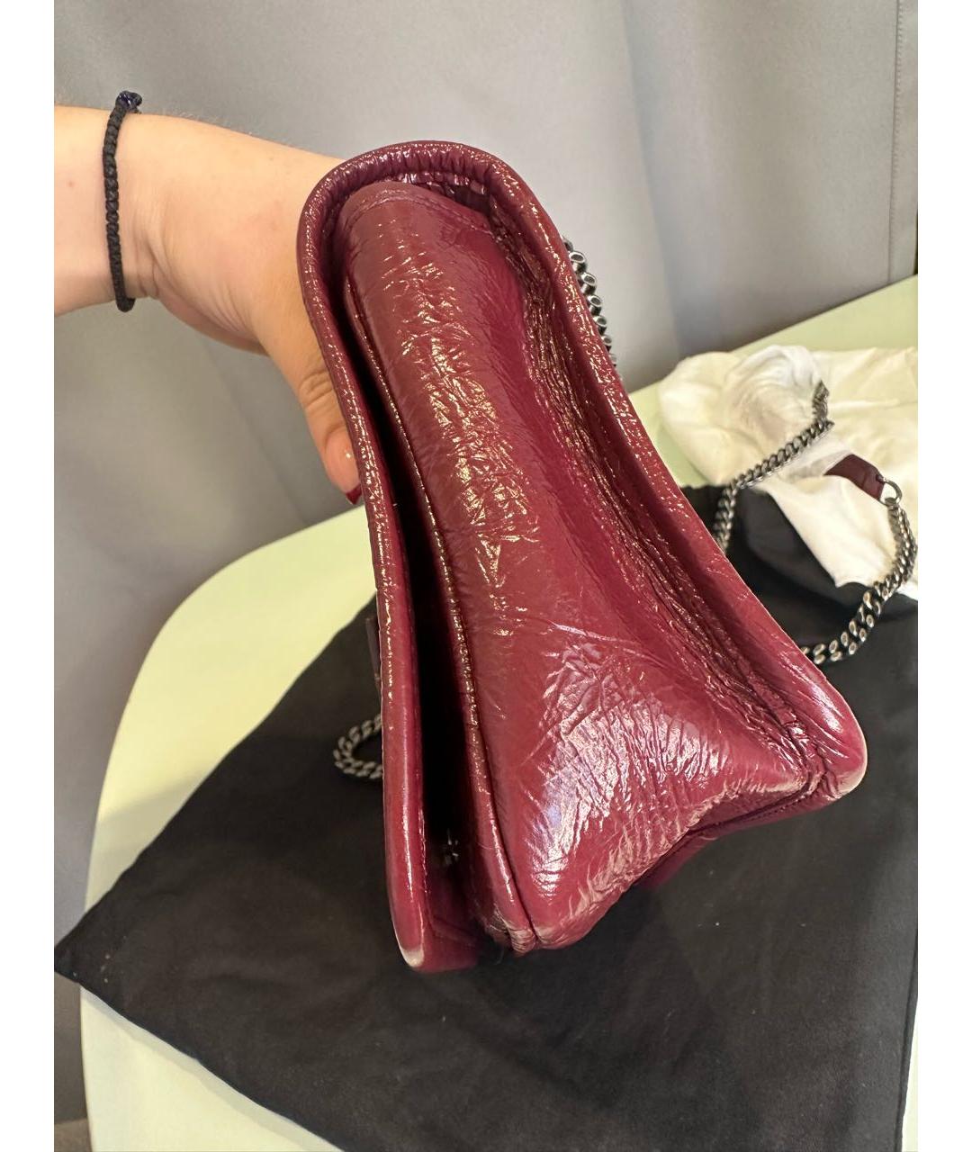 SAINT LAURENT Бордовая кожаная сумка через плечо, фото 5