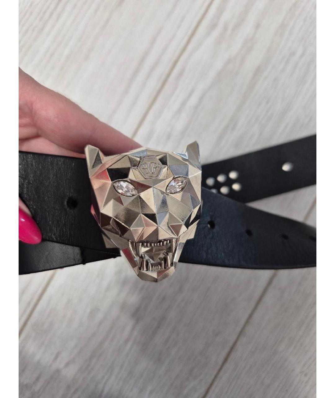 PHILIPP PLEIN Черный кожаный ремень, фото 2