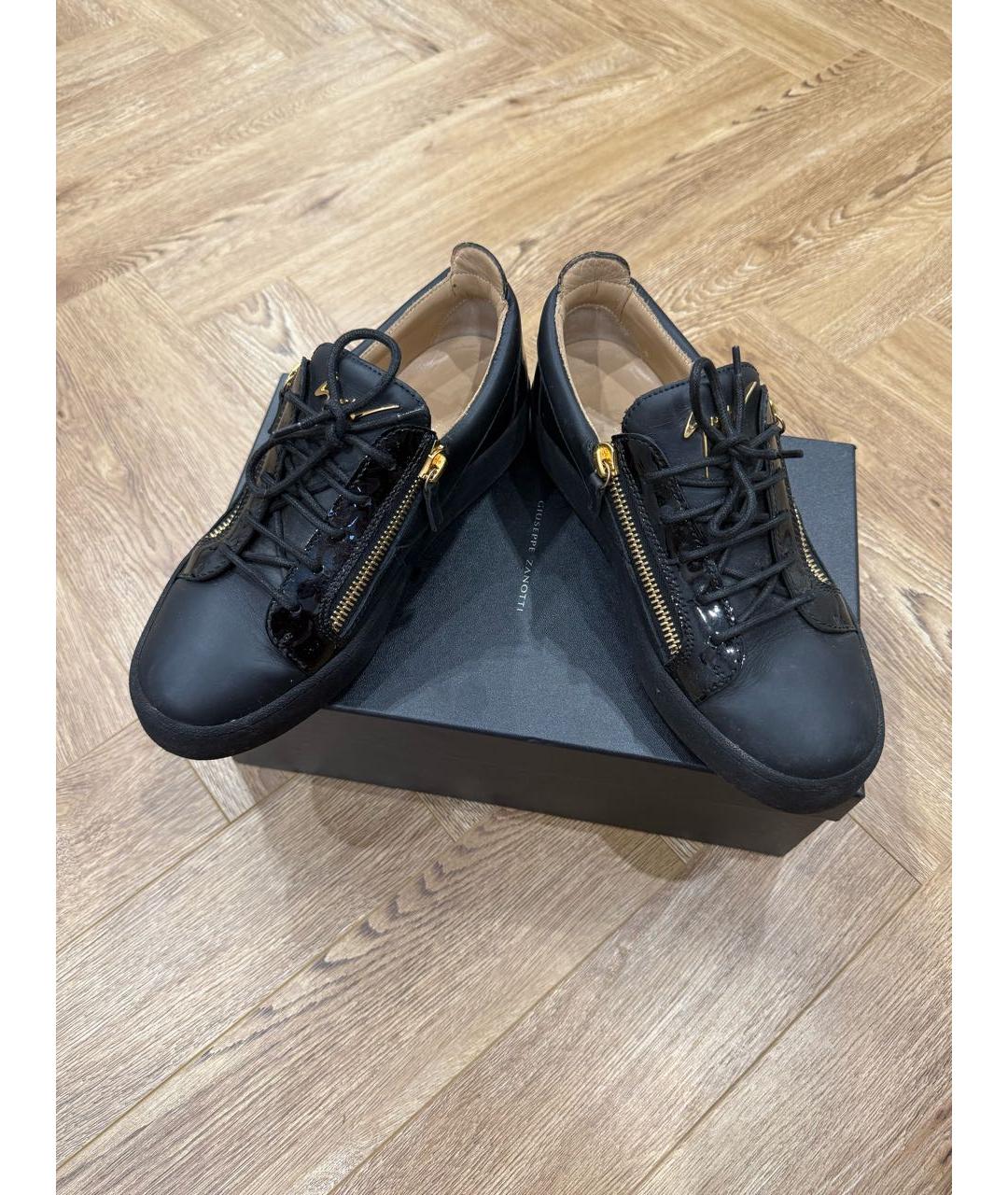 GIUSEPPE ZANOTTI DESIGN Черные кожаные низкие кроссовки / кеды, фото 3