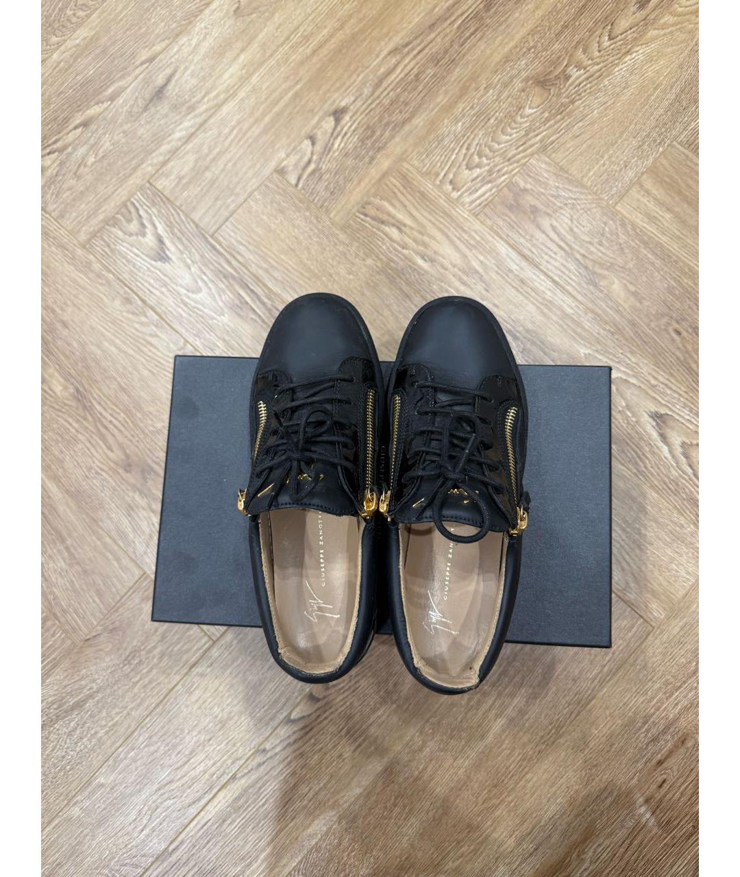 GIUSEPPE ZANOTTI DESIGN Черные кожаные низкие кроссовки / кеды, фото 4