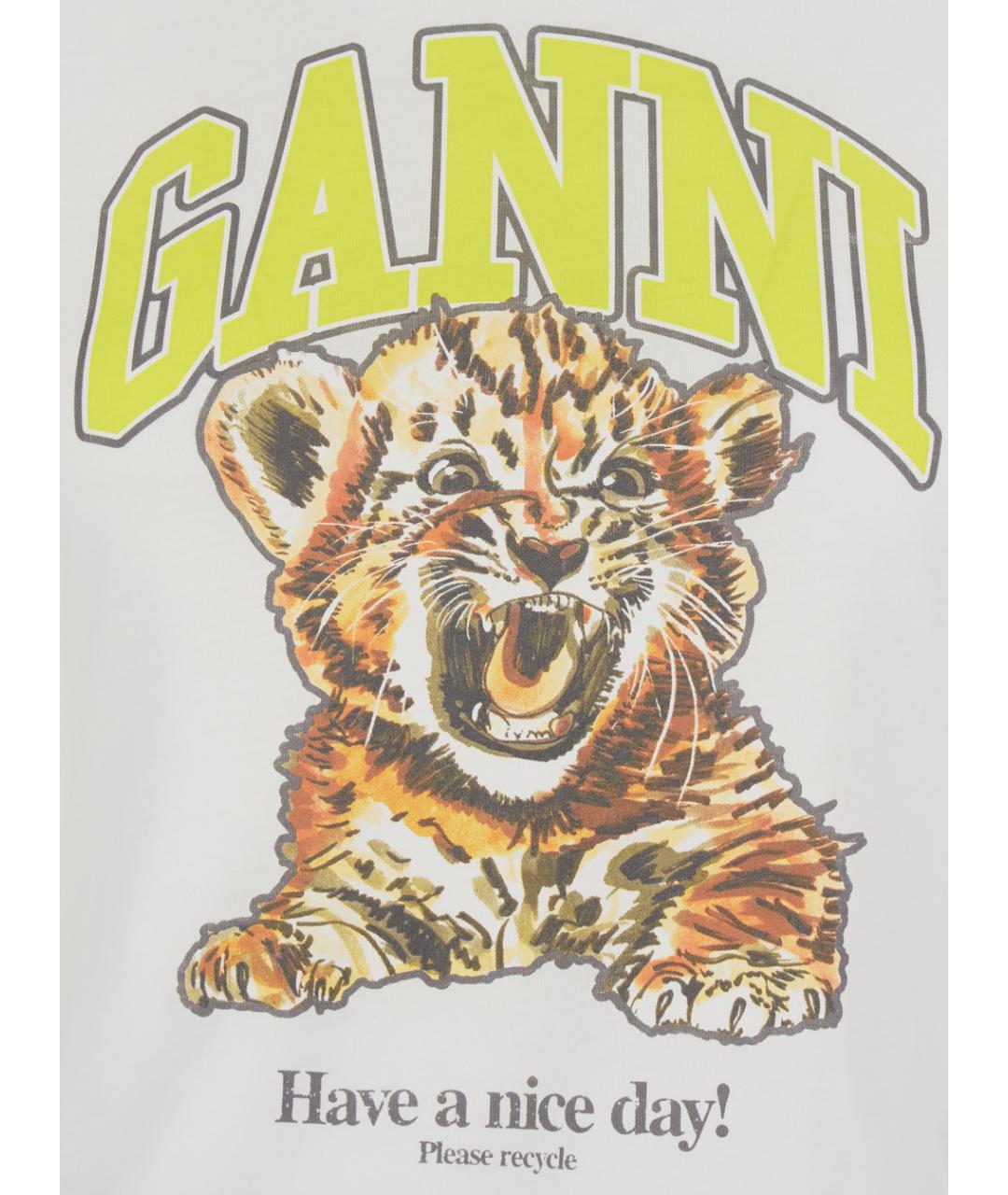 GANNI Белая хлопковая футболка, фото 3