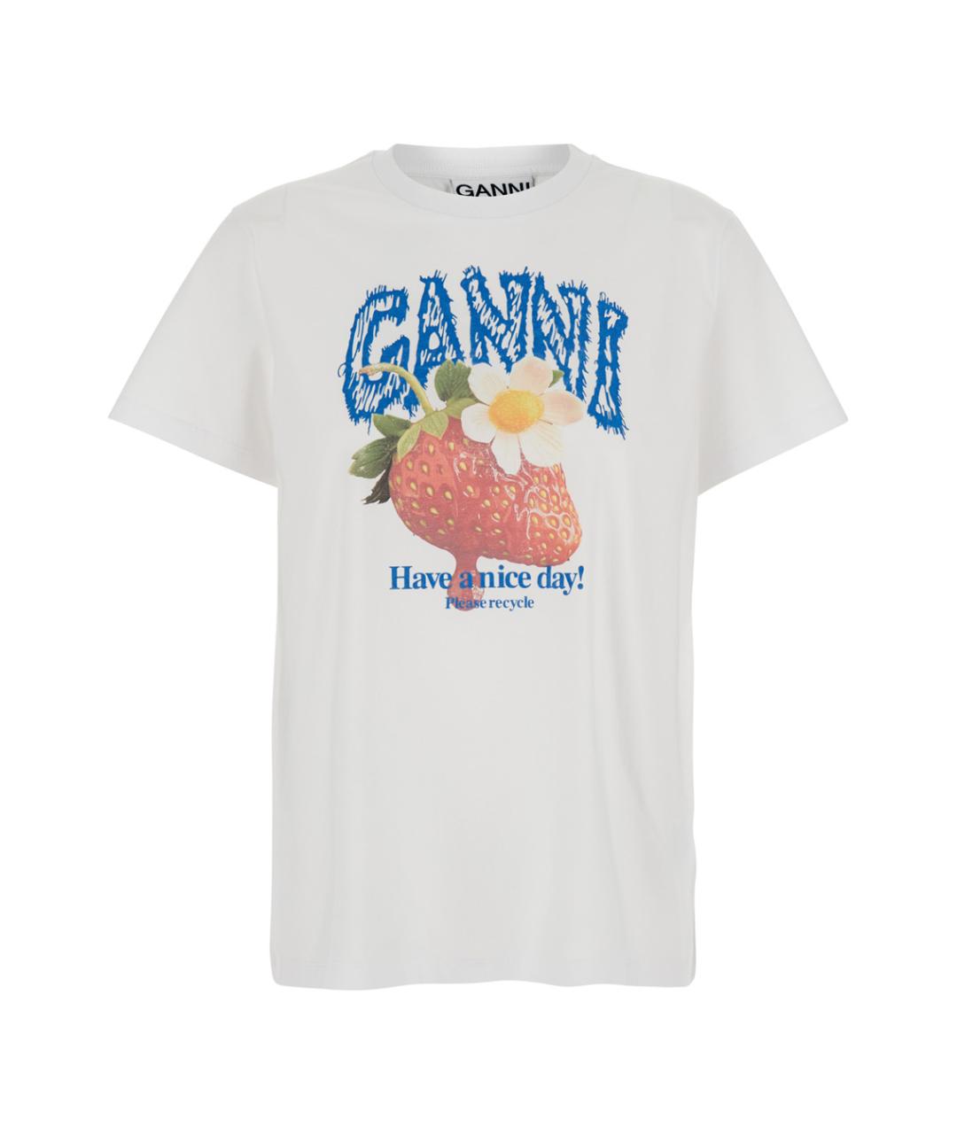 GANNI Белая хлопковая футболка, фото 1