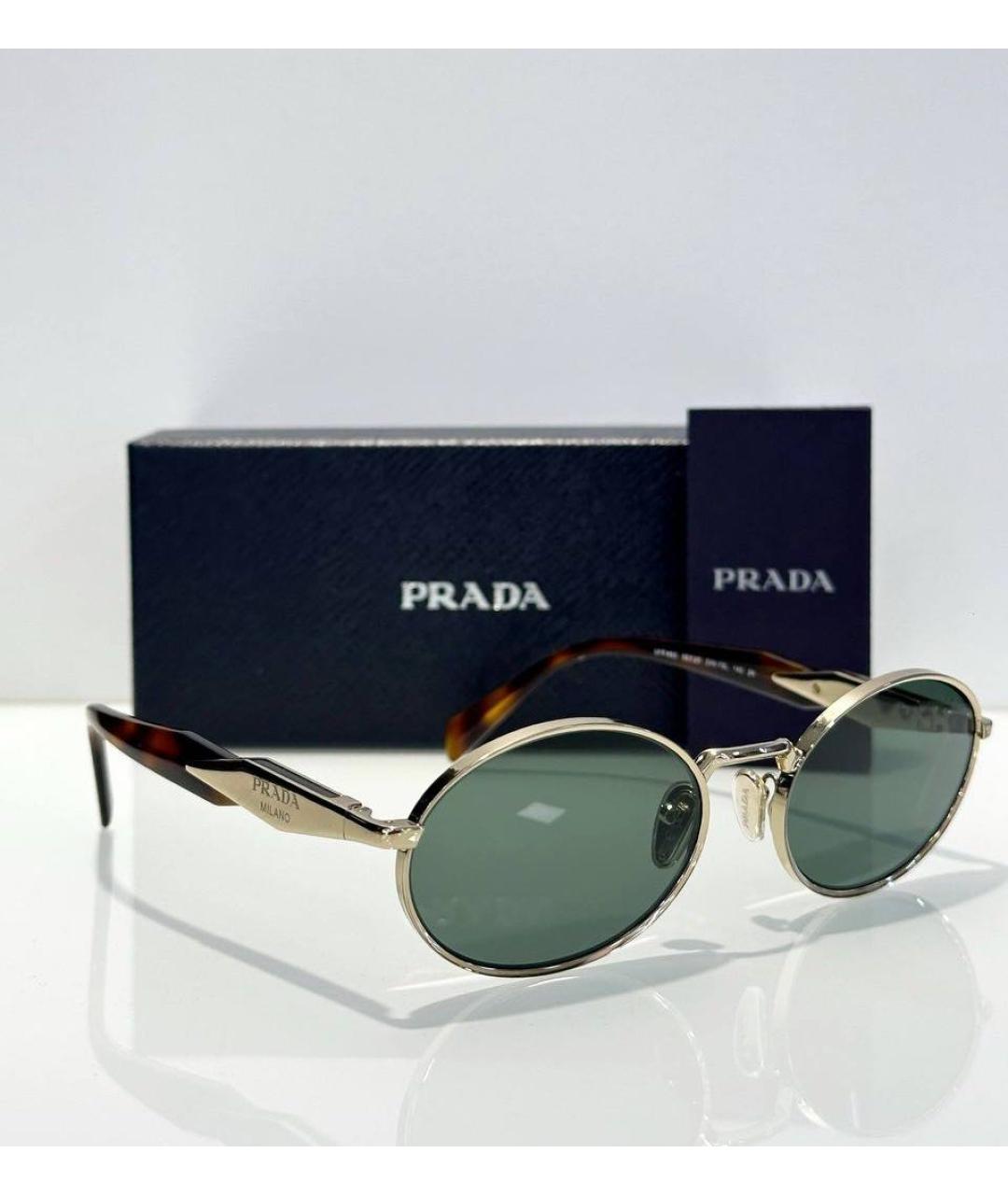 PRADA Золотые металлические солнцезащитные очки, фото 3