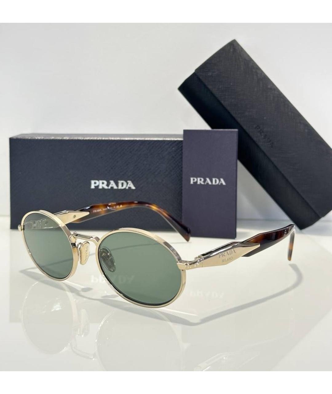 PRADA Золотые металлические солнцезащитные очки, фото 4