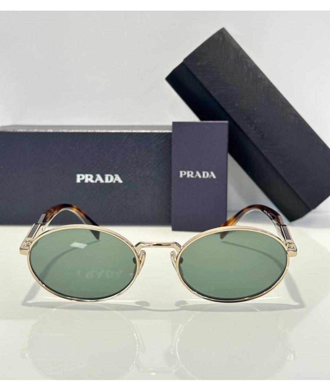 PRADA Золотые металлические солнцезащитные очки, фото 2