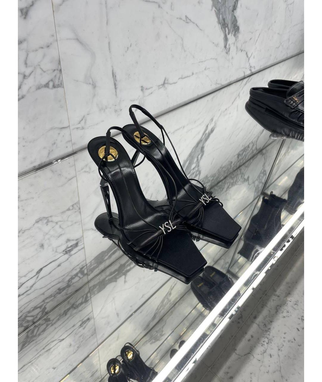 SAINT LAURENT Черные кожаные босоножки, фото 4