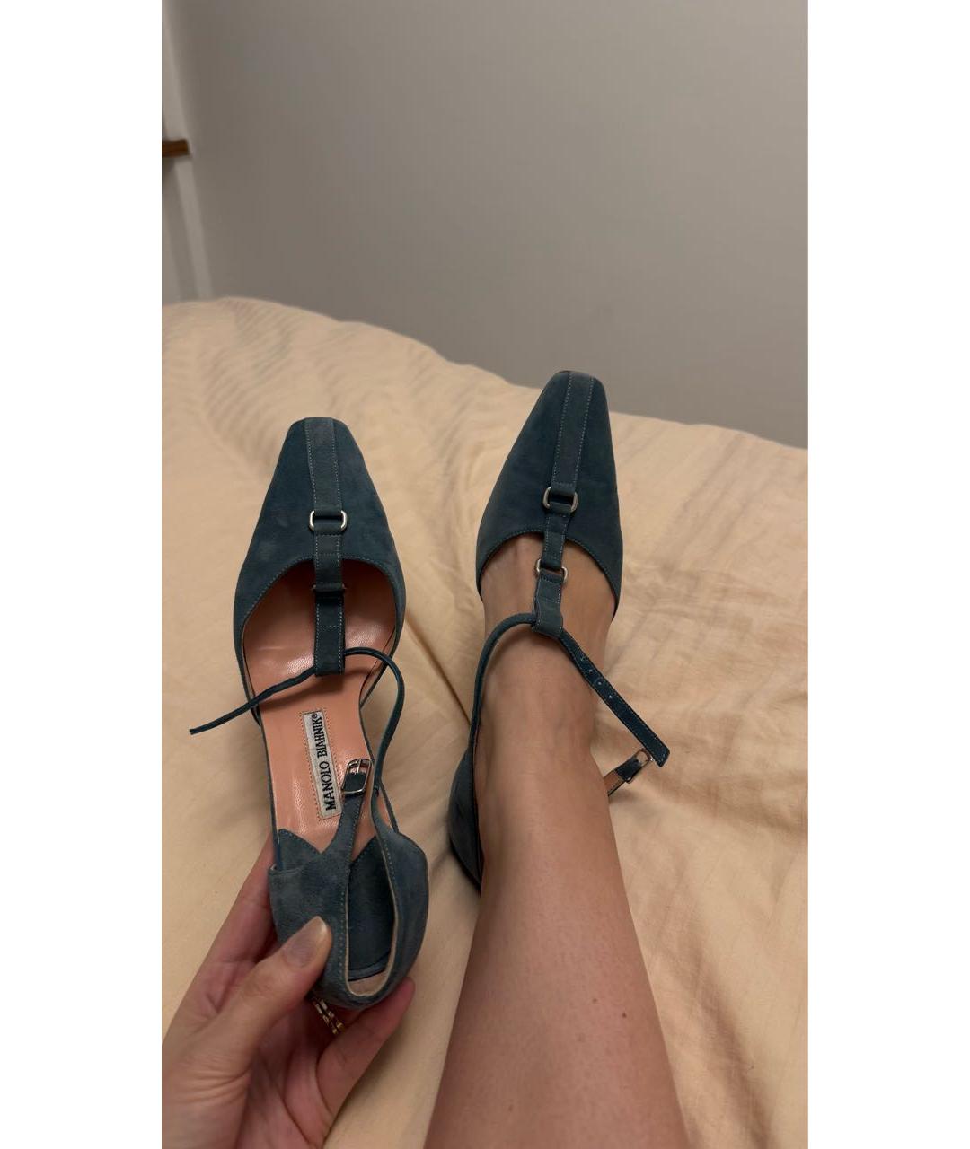 MANOLO BLAHNIK Зеленые замшевые туфли, фото 7