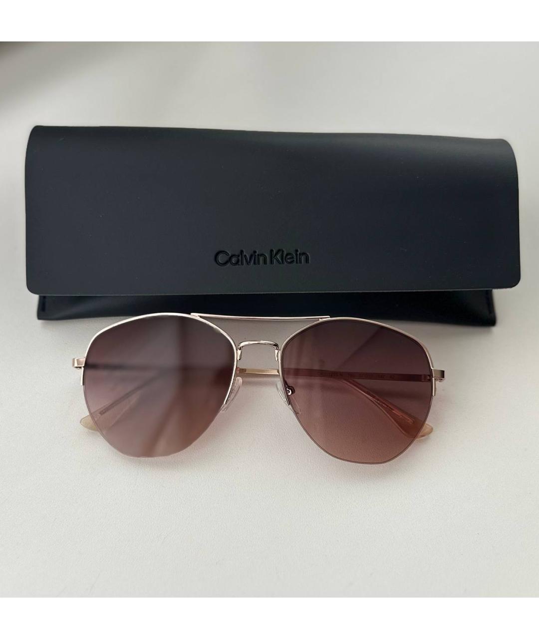 CALVIN KLEIN Золотые металлические солнцезащитные очки, фото 2