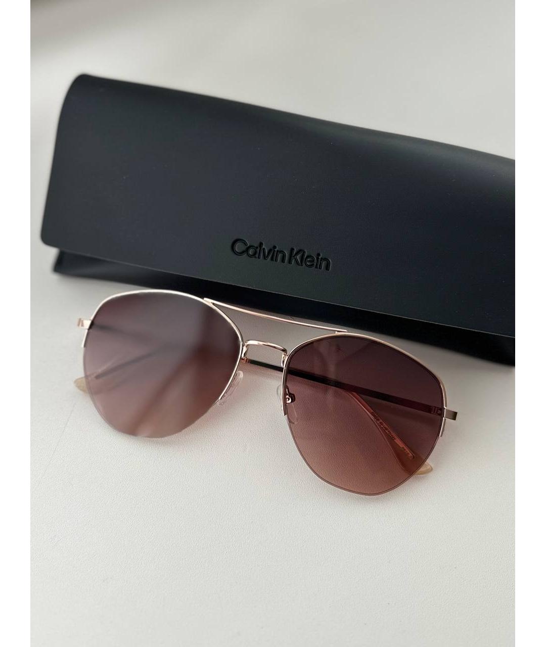 CALVIN KLEIN Золотые металлические солнцезащитные очки, фото 3