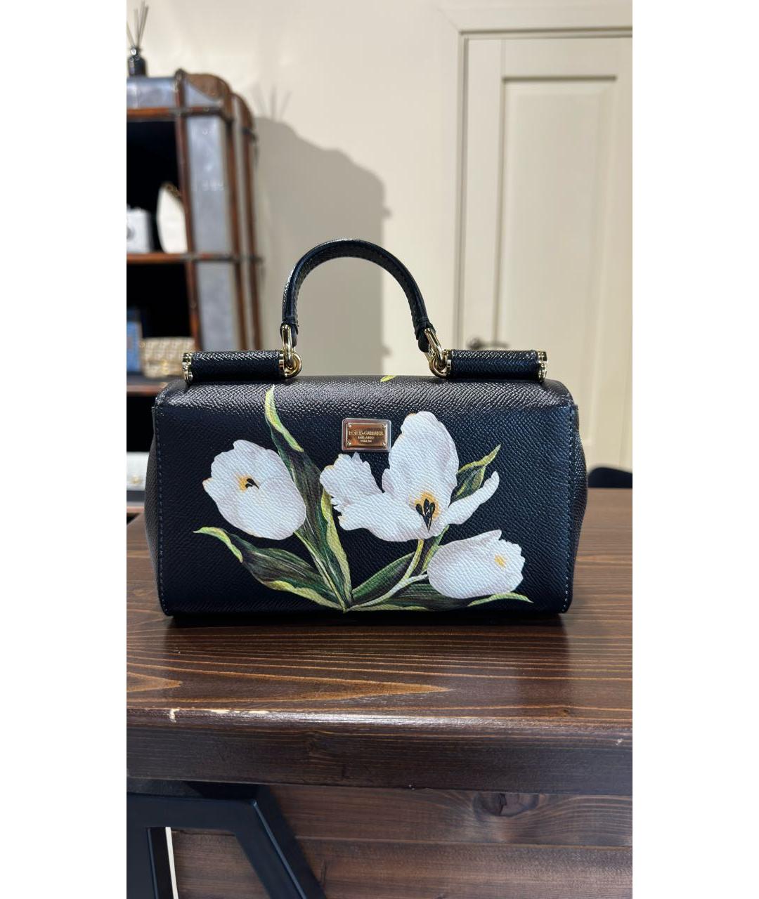 DOLCE&GABBANA Черная кожаная сумка с короткими ручками, фото 3
