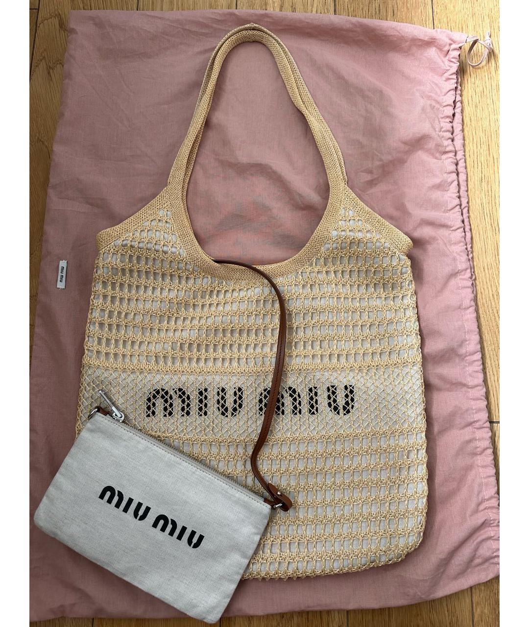 MIU MIU Бежевая пляжная сумка, фото 7