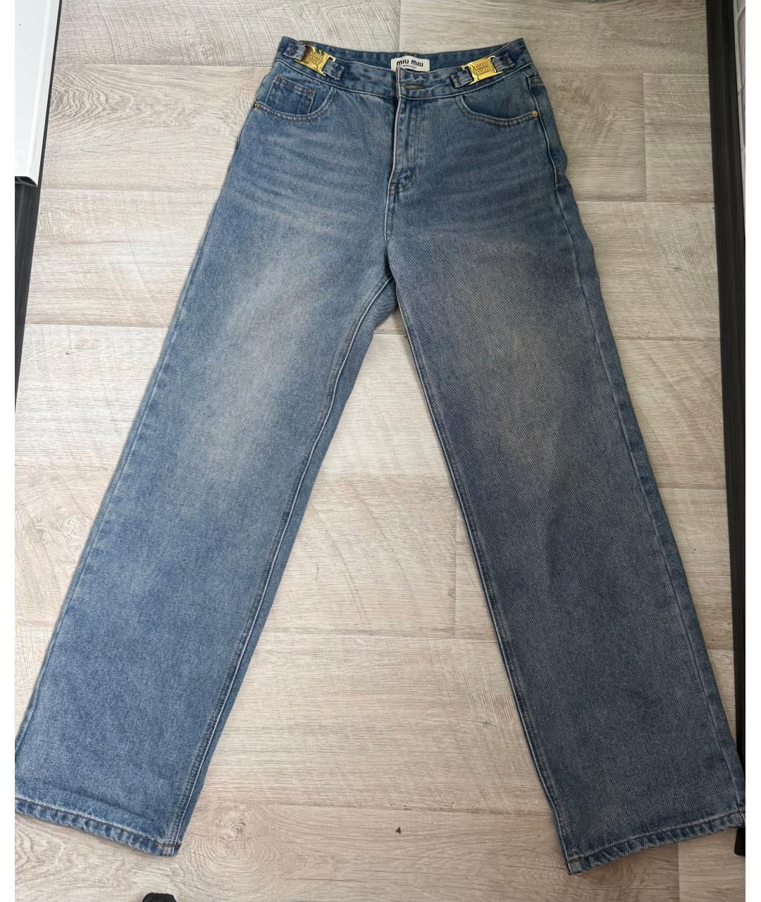 MIU MIU Голубые хлопковые прямые джинсы, фото 6