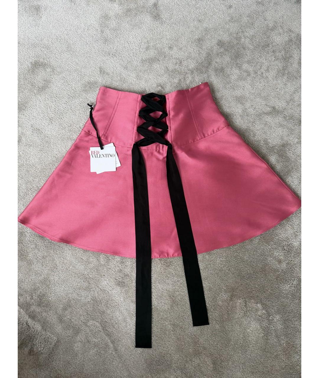 RED VALENTINO Розовая атласная юбка мини, фото 2